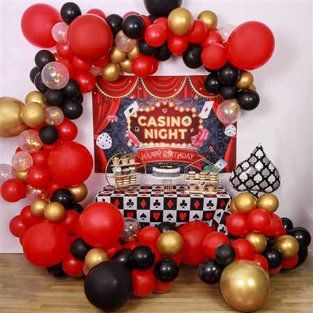 Casino Theme Balloons: Ultimate 132-Count Set with Starburst, Dice, and Crown Designs for Perfect Las Vegas Party Décor